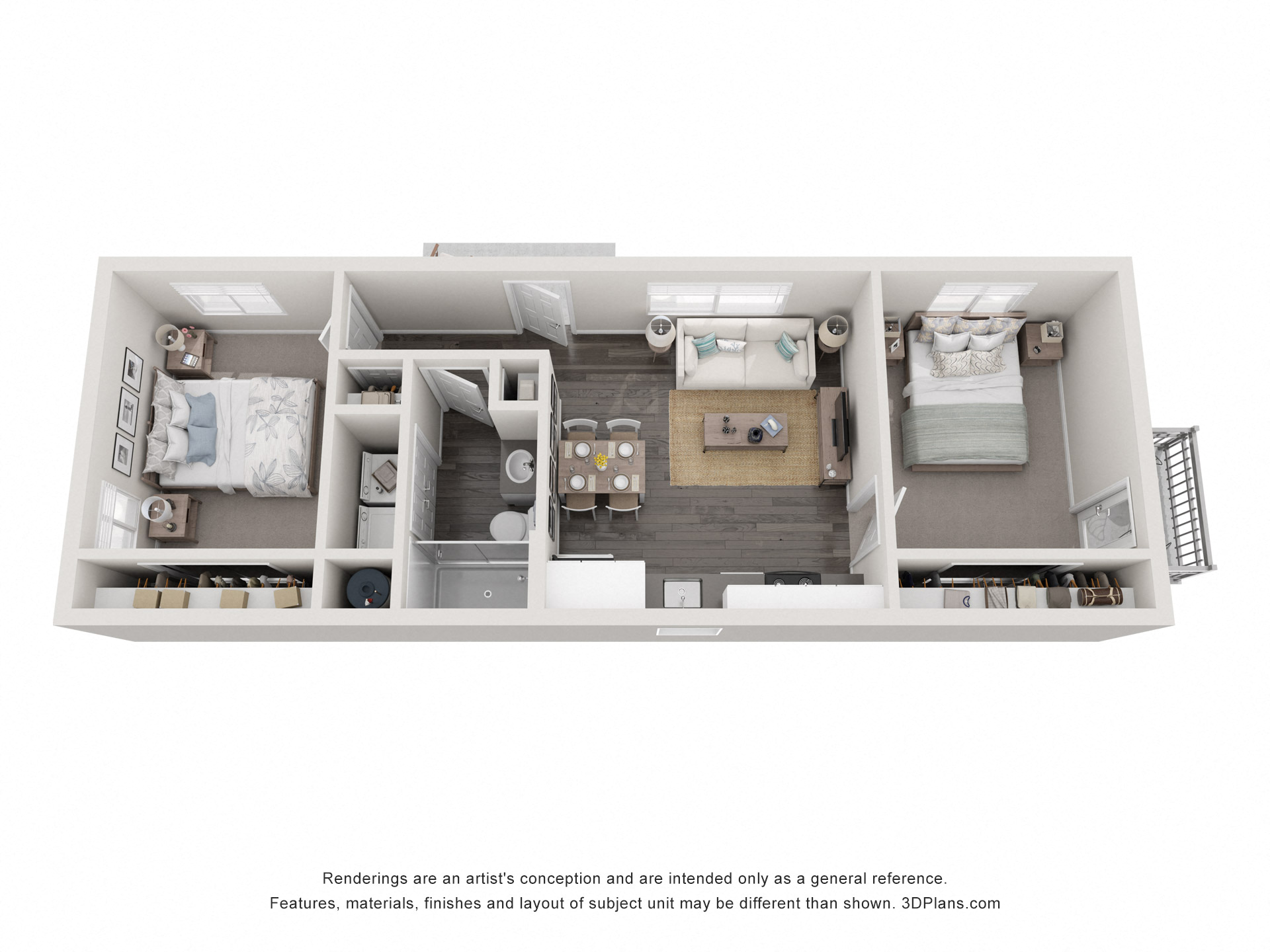 Floor plan for 2 beds, 1 bath, 650 sqft